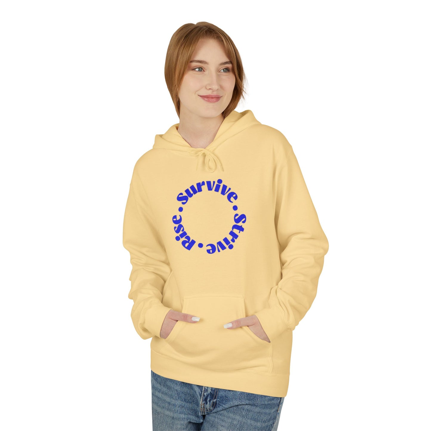 Survive, Shine, Rise Hoodie | Motivational Unisex Fleece Sweatshirt for Daily Inspiration, Gift for Friends, Cozy Loungewear